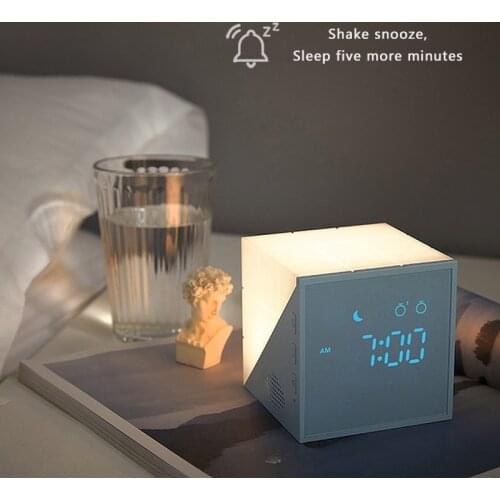 LED Touch Acoustic Control Light Intelligent Alarm Clock Cube USB Digital Electronic Desktop Smart Home Digital Desk Clocks