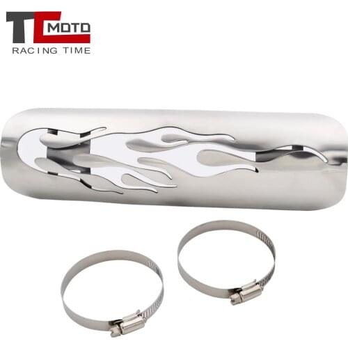 Universal Flame Plated Motorcycle Modified Curved Exhaust Muffler Pipe Heat Shield Cover Guard for Honda Harley Black/Chrome