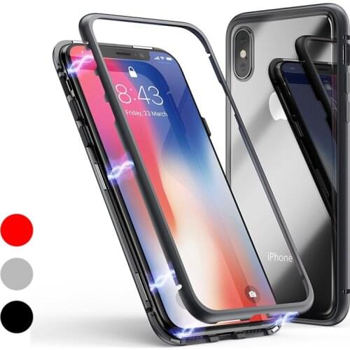 Glass Magnetic Adsorption luxury magnetic adsorption phone case for iphone X XR XS Max 6 8 7Plus Samsung S8 S9 Plus Protect Case