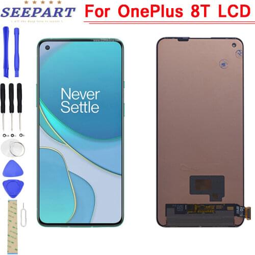 Super AMOLED LCD Screen OnePlus 8T LCD Display Screen Touch Panel Digitizer OnePlus 1+8T New Replacement Parts One Plus 8T LCD