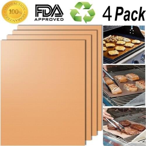 Gold Grill Mat Set of 4 - 100% Non-stick BBQ Grill Mats - FDA-Approved, PFOA Free, Reusable and Easy to Clean - Works on Gas , C