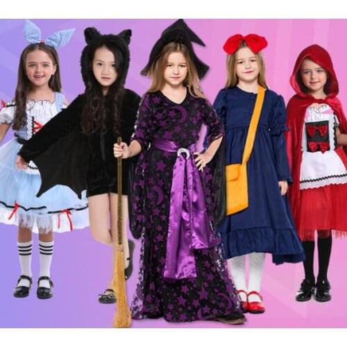 2019 Halloween Fancy Fantasia Witch Cosplay Costumes Children Kids princess Dress Girls Magic Witch Bat clothes Masquerade Dress