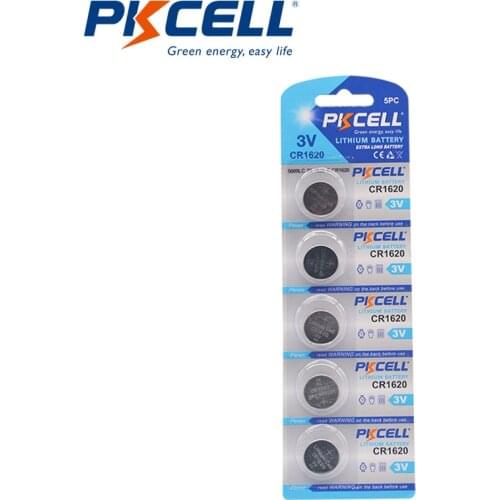 5Pcs (5Pc/Card) PKCELL DL1620 BR1620 CR 1620 CR1620 3V Lithium Button Coin Battery