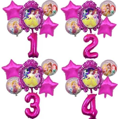 6Pcs/Set Disney Princess Snow White Cinderella Theme Balloons Birthday Party decorations Kids Toys Wedding party supplies Helium