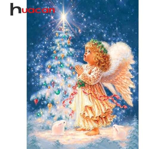 Huacan Full Diamond Mosaic Embroidery Angel 5d Diamond Painting With Square Rhinestones Portrait Christmas Decor