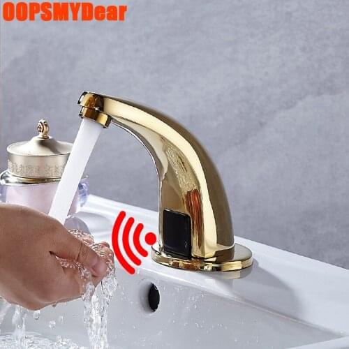 Bathroom Touchless Faucet Basin Sink Smart Infrared Motion Sensor Tap Deck Mount Gold Brass Grifo Modern DC Power Brass Torneira