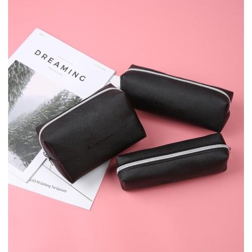 Large Pencil Box For Boys Black Leather Pencil Cases For Girls Cute Large Capacity Zipper Pencil Bag School Supplies