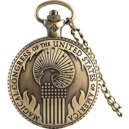 Bronze Beasts and Where to Find Retro Quartz Pocket Watch Magical Congress of the United States of America Necklace Pendant Gift