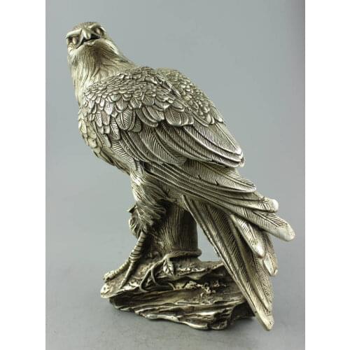 DECORATION BRONZE FACTORY OUTLETS TIBET SILVER COLLECTIBLE DECORATED OLD HANDWORK TIBET SILVER CARVE EAGLE ON & STATUE