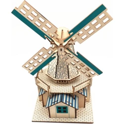DIY Model toys 3D Wooden Puzzle-Three-dimensional Dutch windmill Wooden Kits Puzzle Game Assembling Toys Gift for Kids Adult P32