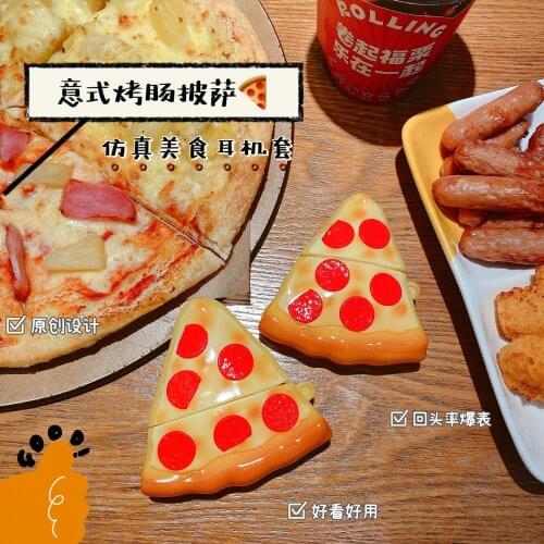 For Airpods Pro 3D Simulation Food Sausage Pizza Earpods Case for Apple Airpods 1 2 3 Key Ring Pendant Wireless Earphone Cover