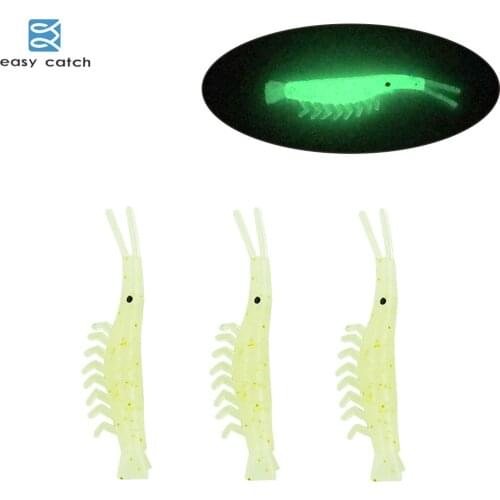 Easy Catch 100pcs/lot Soft Luminous Shrimp Fishing Lures Noctilucent Fishing lures Light Green Soft Fishing Baits
