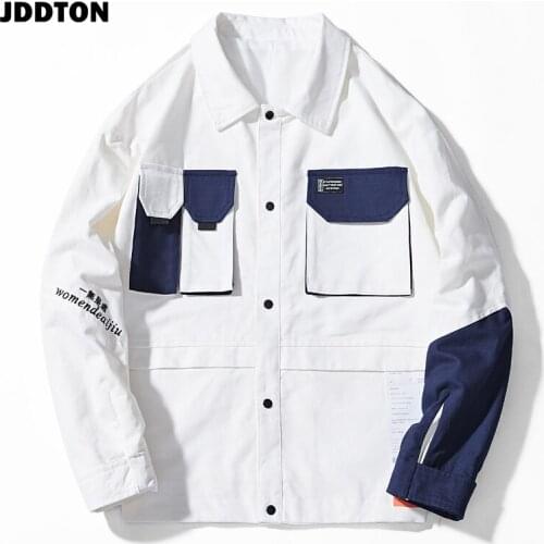 JDDTON Spring Mens Splice Lapel Loose Comfortable Jacket Streetwear Hip Hop Male Casual Single-Breasted Coat Man Clothing JE232