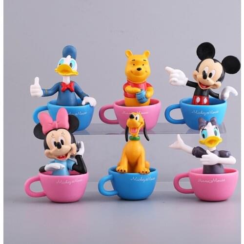Coffee Cup Mickey Mouse Donald Duck Minnie 8cm Winnie the Pooh Disney Figures PVC Action Figures Kids Toys for Birthday Gifts