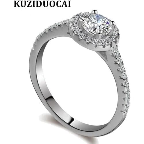 Kuziduocai New Fashion Jewelry Stainless Steel Dazzling Zircon Circular Wedding Rings For Women Gifts Anillo Anel Bague R-264