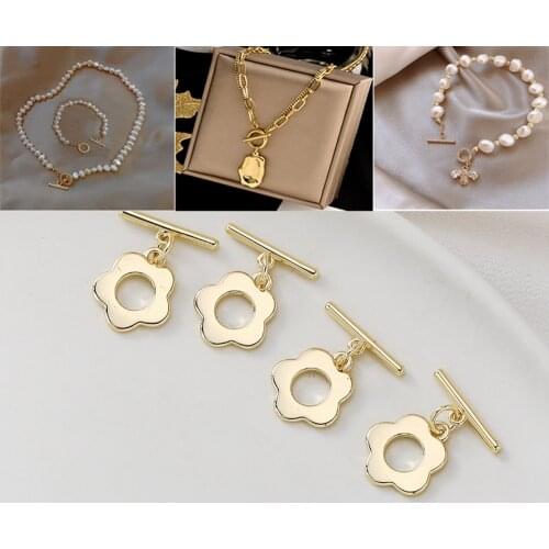 Copper 14K Gold Plating Flowers Fastener Bracelet Toggle Clasp Buckle Connector For Jewelry Making OT Clasps Diy Accessories