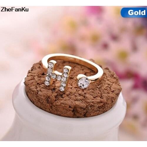 Fashion Simple H Letter Ring For Women Sweet Temperament Gold/Silver Colour Alloy Natural Stone Rhinestone Jewelry Gifts