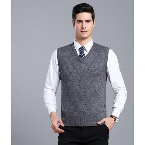 Gift For Dad Cashmere Wool Pullover V-Neck Business Sweaters Sleeveless Sweater Vest Men