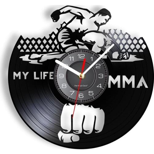 MMA Fight Mixed Martial Arts Vinyl LP Record Wall Clock Fighting Sports Clock Home Decor Cage Fighter Boxing Vinyl Disk Crafts