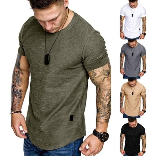 New mens slub fabric T-shirt casual sports round neck short-sleeved mens t-shirt