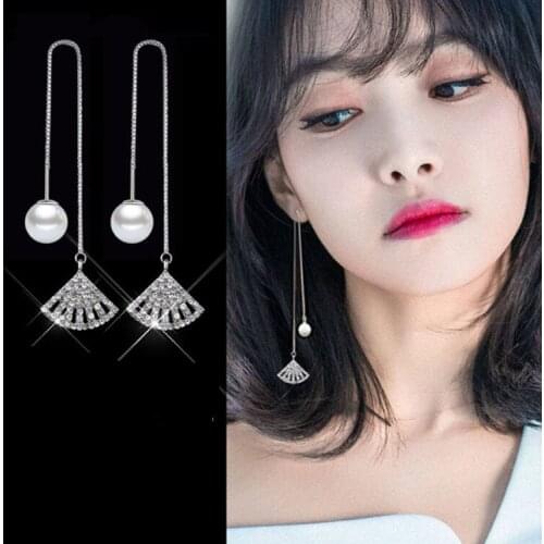 Korean Version Of The 2019 New Fashion Earrings Wild Temperament Pearl Fan Long Tassel Ladies Earrings Manufacturers Wholesale
