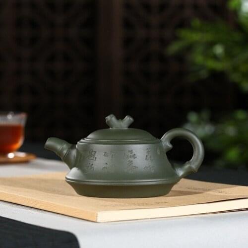 Sea recommended yixing factory direct sale wholesale undressed ore chlorite carved painting bamboo pot all hand tea set