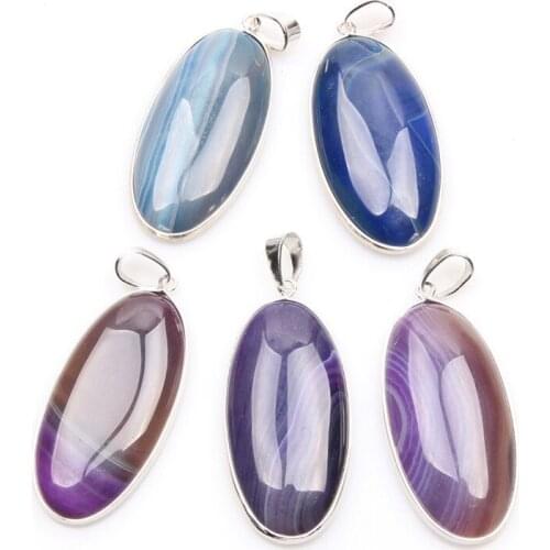 1pc Natural Stone Beaded Oval Egg Shape High-quality Pendant Metal Edging Jewelry Making DIY Necklace Sweater Chain Accessories