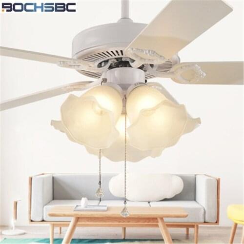 BOCHSBC Restaurant Fan Light Wood Leaf Ceiling Fan Light Living Room European Style Lamp with Iron Leaf Electric Fan Light