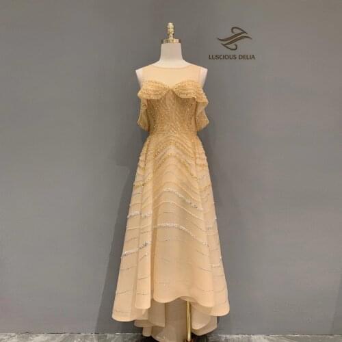 Luxurious Evening Dresses 2021 Diamond Beads High Split Gown A-Line Prom party simple dress Luscious delia