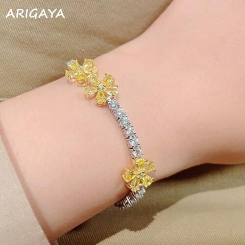 Luxury S925 sterling Silver Flower with 3mm Not Real Moissanite Diamond Chain Tennis Bracelet Wedding Fine Jewelry Anniversary