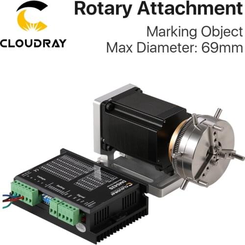 Cloudray Diameter 69mm Rotary Device 2 Phase Motor Rotary Attachment + Driver for Co2 and Fiber Marking Machine Expansion Axis