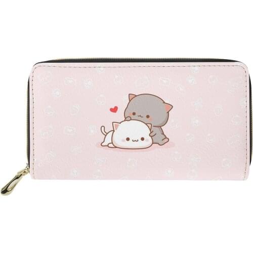 Pink Women PU Leather Long Wallet Female Casual Coin Purses Ladies Cartoon Print Zipper Phone Purse Woman Large Cute Wallets