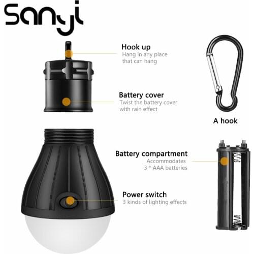 SANYI 4 Types to Choose LED Tent Lamp Hanging Hook Portable Lanterna for Camping Outdoor SOS Emergency Working Light