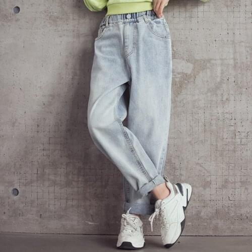 Vintage Jeans for Girls 2021 Spring Autumn Kids Distressed Jeans Casual Loose All-match Long Denim Trousers Clothing Size 10/12