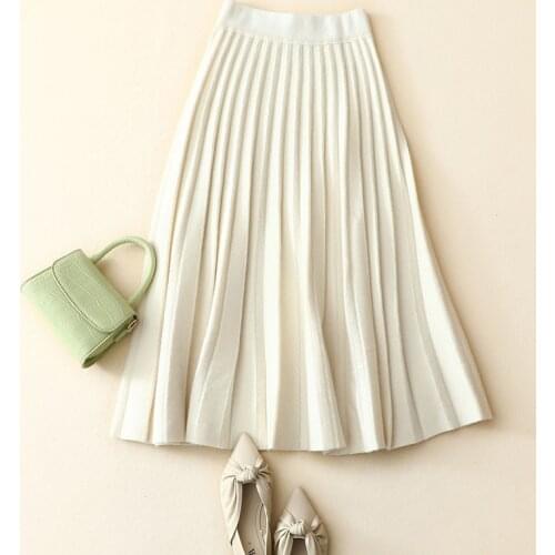High-end womens winter knit cozy quality 100% cashmere pleat skirt