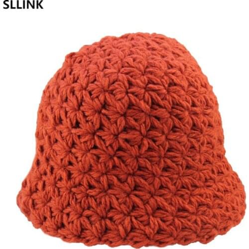Japanese coarse wool Fisherman Hat Womens autumn and winter versatile Street manual Crochet knitted wool hat Korean basin hat