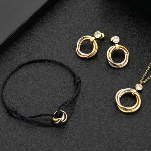 Zlxgirl jewelry Classic Three Circle Necklace Bracelet Earrings Set luxury brand staliness steel jewelry sets women couple gifts