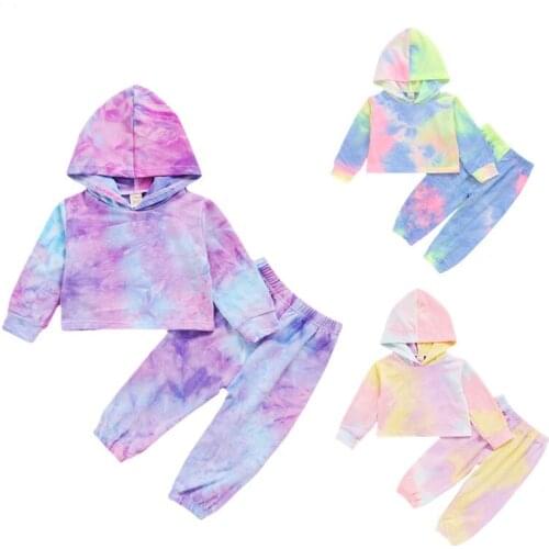1-6Y Autumn Toddler Baby Girls Clothes Set Tie-Dyed Long-Sleeves Hoodie + High Elastic-Waist Leisure Pants 2 Pcs Outfit