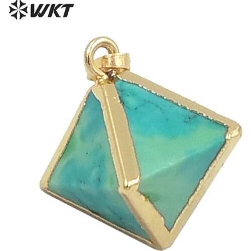 WT-P784 Unique Hexagon Stone Pendant Jewelry natural howlite raw Crystal hexagon shape pendant assorted colors gold pendant