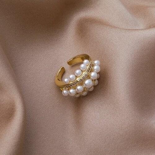 2021 South Korea New Exquisite Pearl Ring Fashion Temperament Simple Versatile Ring Elegant Womens Jewelry