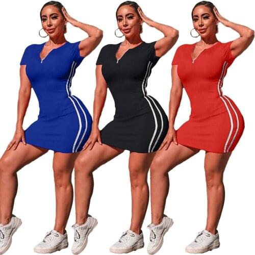 Summer Dress Womens Clothing 2021 Casual Robe Femme Pencil Dresses Side Stripes Short Sleeve Dress For Woman Vestido De Mujer