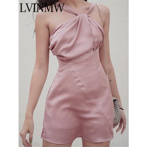 LVINMW Backless Slim Elegant Fashion Sleeveless Mini Dress Lace Up Strapless Sexy Solid Designed Dresses For Women Summer Spring
