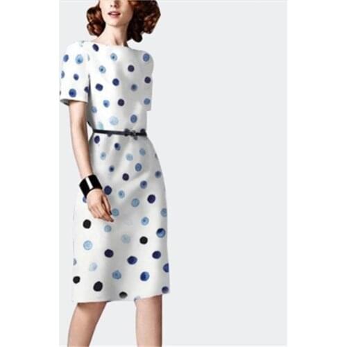 Dress Women Retro wave dot print dress female summer long section New short-sleeved Slim Dress Women