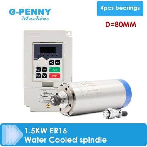 1.5KW water cooled spindle motor ER16 water cooling 4 bearings 80x220mm Precision 0.01mm &1.5kw QL Inverter VFD
