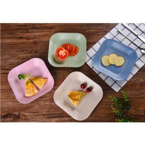 1PC Creative Pure Natural Wheat Straw Square Plate Dish Multi-function Plastic Food Fruits Dish Dessert Plate Tray OK 0864
