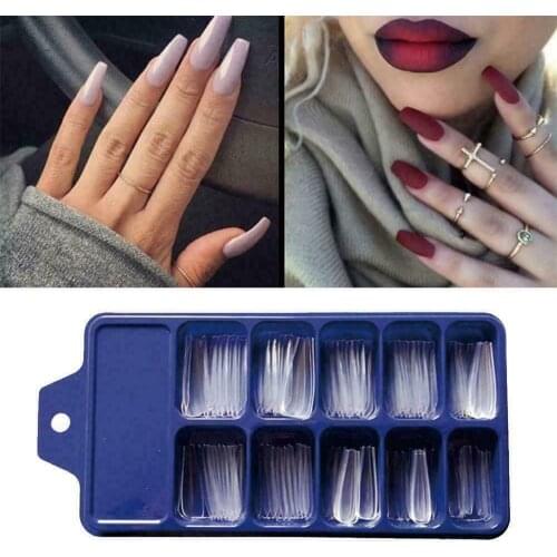 100Pcs Acrylic False Fake Nail Art Fingernail Oval Professional Full Cover Fasle Nail Art Fingernail Coffin False Nails Art