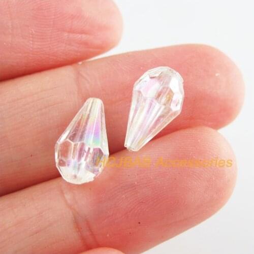 100Pcs White AB Facted Acrylic Teardrop Loose Spacer Beads Charms 7x12mm