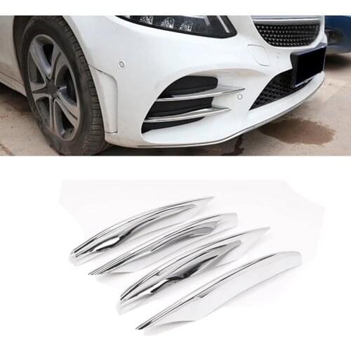 4Pcs Car Chrome Front Bumper Spoiler Fog Lamp Grille Trim Cover for Mercedes-Benz C-Class C200 C260 W205 2019