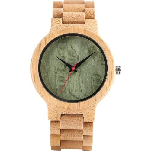 Mens Watch Brand Luxury Natural Wooden Bamboo Watches With Full Real Wood Band Quartz Watch Green Face