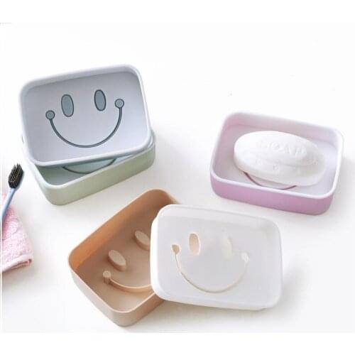 4 color Double layer Smiling Face Soap Dish Box Case Soap Holder Wash Shower Home Bathroom Shower Travel Camping Accessories